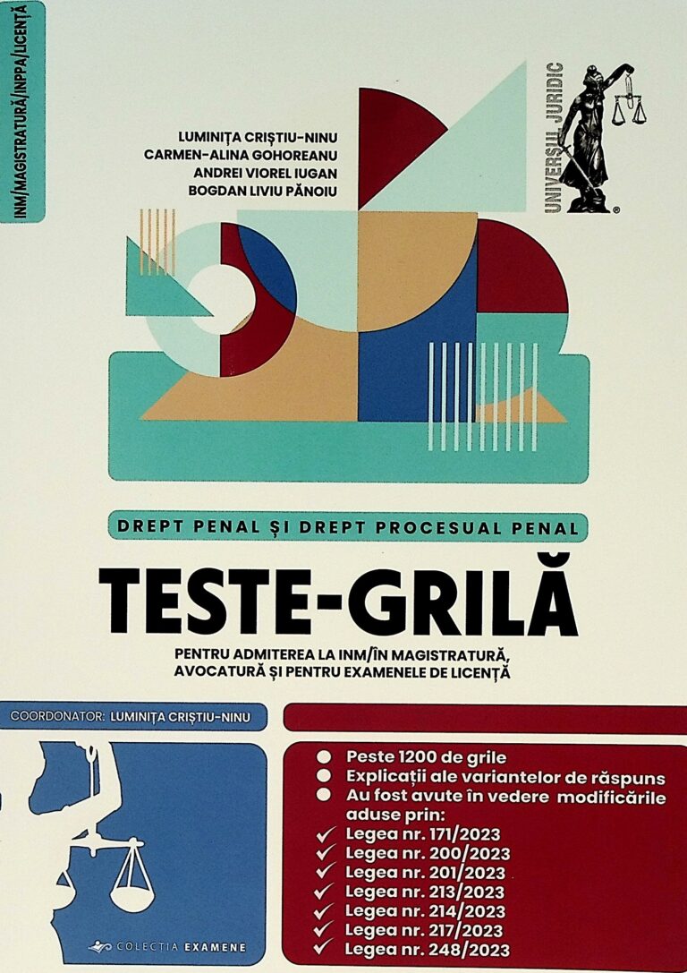 Drept penal si Drept procesual penal - Teste-Grila pentru admiterea la INM/in magistratura, avocatura si pentru examenele de licenta