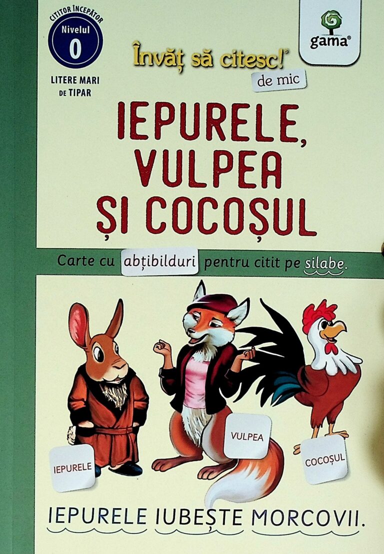 Iepurele, vulpea si cocosul. Carte cu abtibilduri pentru citit pe silabe
